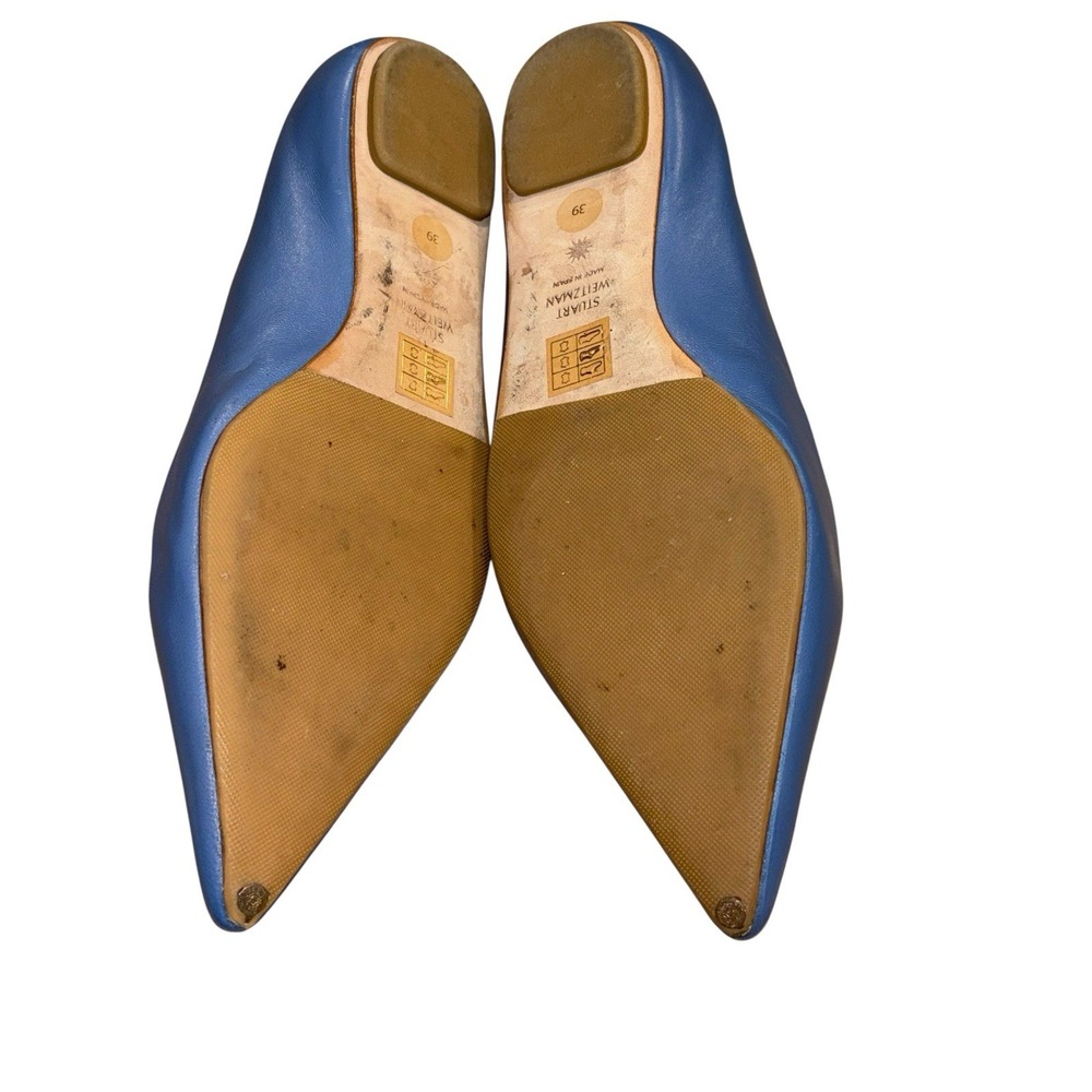 Stuart Weitzman Emilia Mary Jane Flats Blue Leather Ballet Pointed Toe 39 US 8.5 - Picture 5 of 9